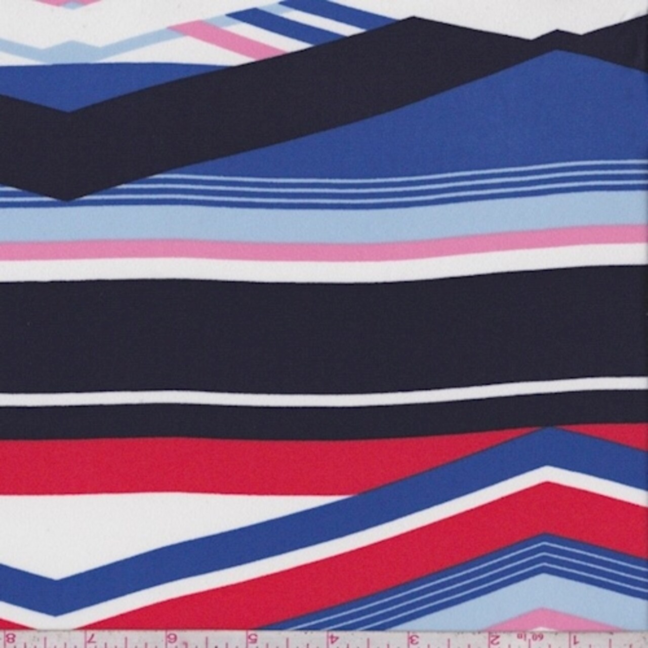 Navy/Royal/Red Chevron Stripe Crepe Georgette Fabric By the Yard